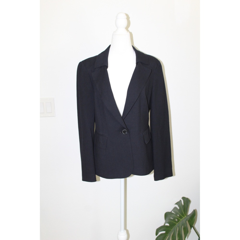 Lafayette 148 New York Black Wool Blend Single Button Blazer Jacket Size 4